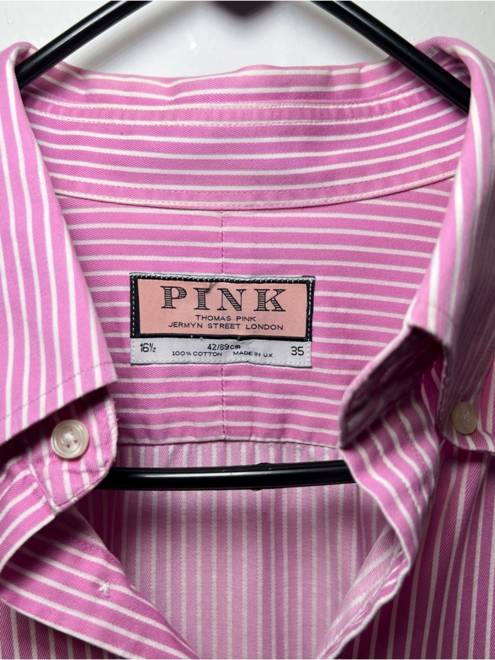 Thomas Pink Jermyn Street London Mens Pink White Striped Button Down Dress Shirt - Picture 7 of 14